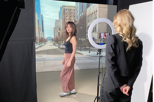 Behind the scenes picture from photoshot Collection 2025. City in the background